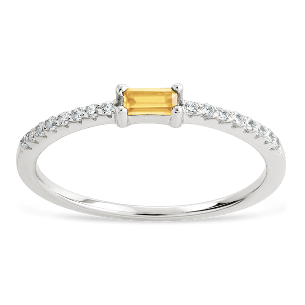 Sterling Silver Thin Citrine CZ Stacking Birthstone Ring