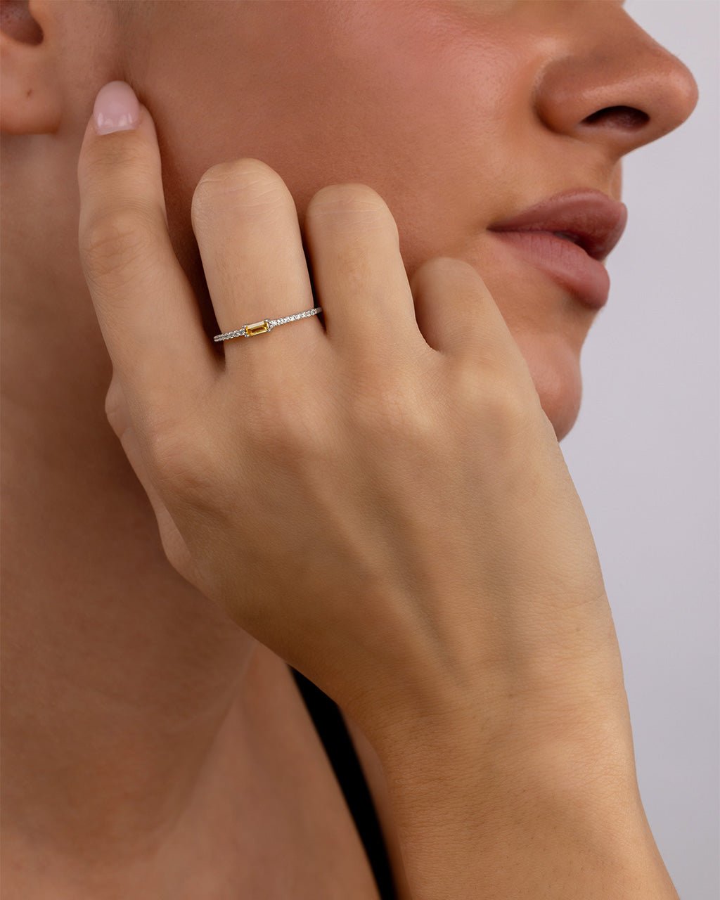 Sterling Silver Thin Citrine CZ Stacking Birthstone Ring