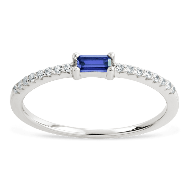 Sterling Silver Thin Tanzanite CZ Stacking Birthstone Ring
