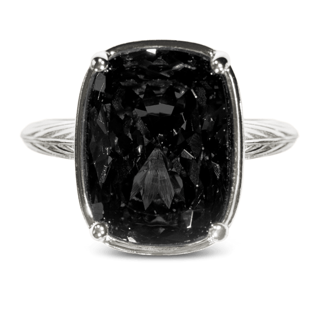Sterling Silver Elongated Cushion Black CZ Cocktail Ring