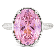 Sterling Silver Oval Cut Pink Sapphire CZ Cocktail Ring