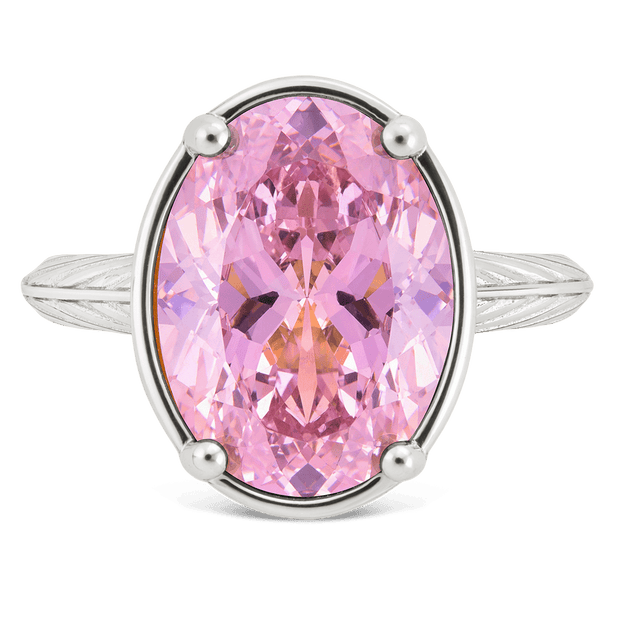 Sterling Silver Oval Cut Pink Sapphire CZ Cocktail Ring