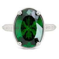 Sterling Silver Oval Cut Emerald CZ Cocktail Ring