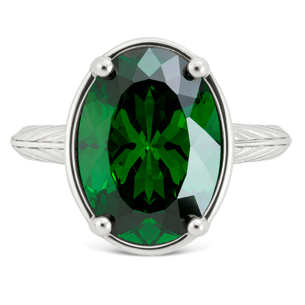 Sterling Silver Oval Cut Emerald CZ Cocktail Ring