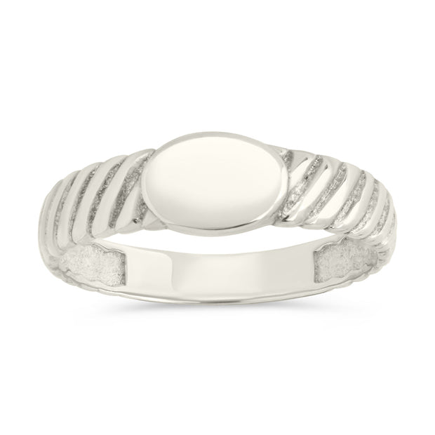 Sterling Silver Dixie Ribbed Signet Ring