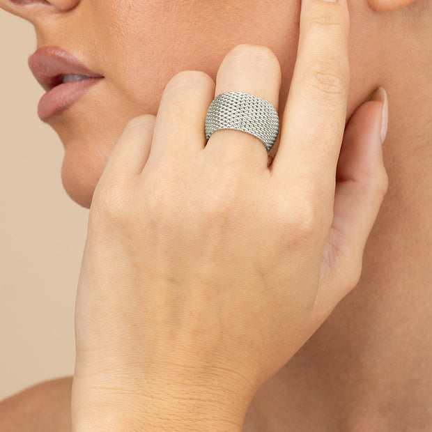 Sterling Silver Wide Mesh Ring