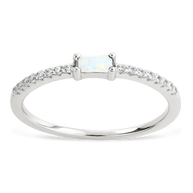 Sterling Silver Thin Opal CZ Stacking Birthstone Ring