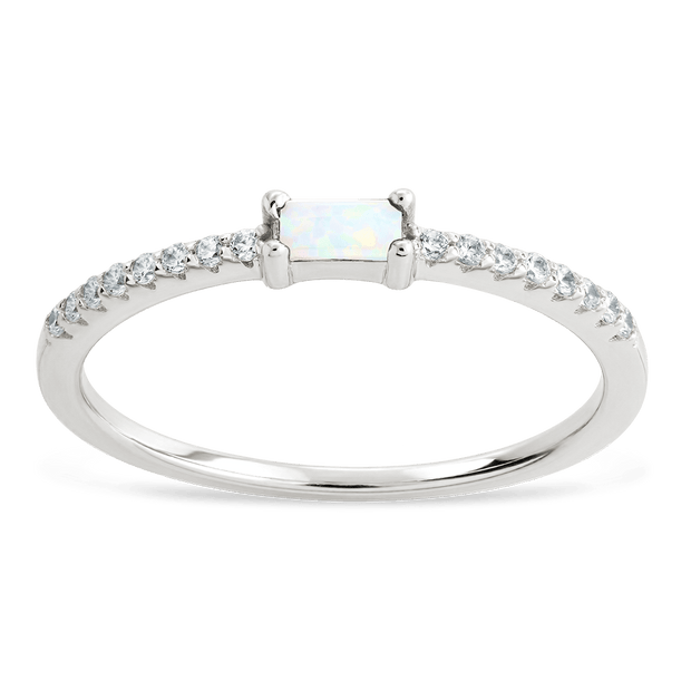 Sterling Silver Thin Opal CZ Stacking Birthstone Ring