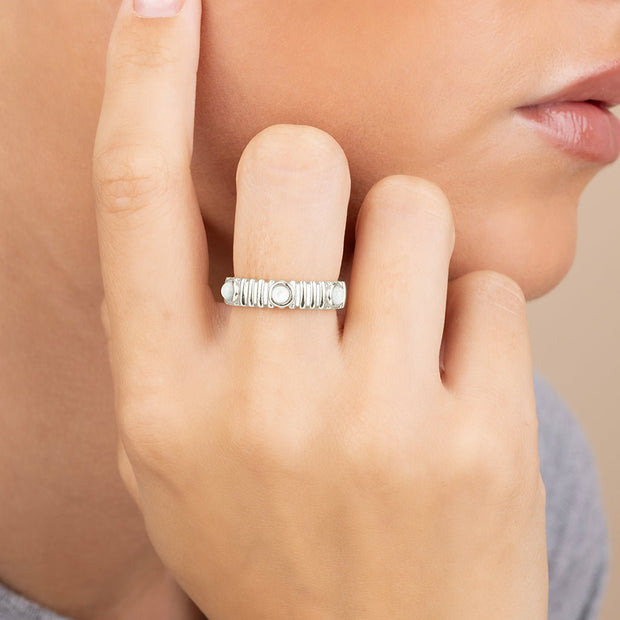 Sterling Silver Terry Pearl Studded Textured Ring