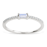 Sterling Silver Thin Moonstone CZ Stacking Birthstone Ring