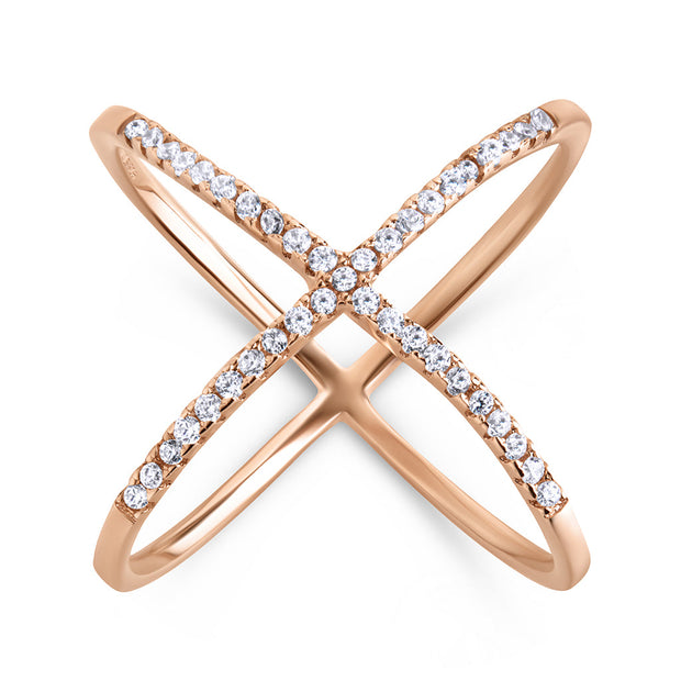 Sterling Silver CZ Criss Cross Ring