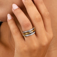 Sterling Silver Birgitta CZ Link Stacking Ring