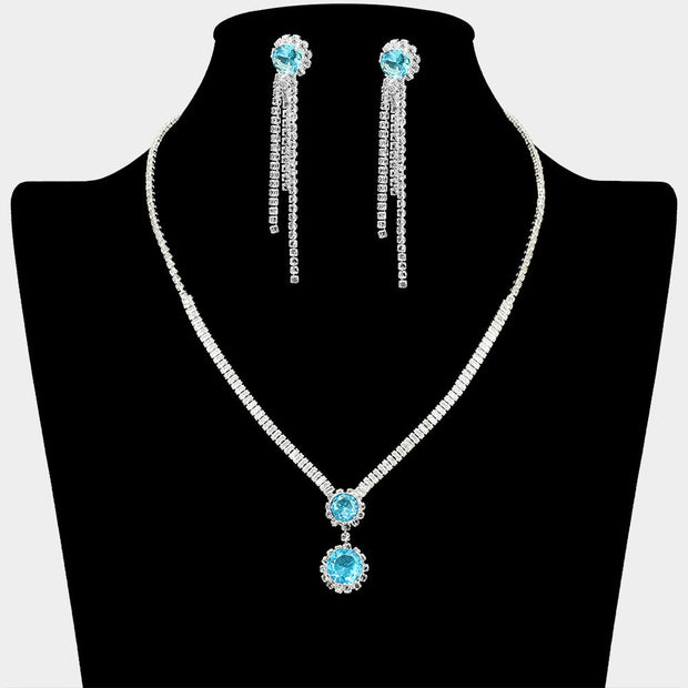 Round CZ Stone Cluster Pointed Rhinestone Paved Necklace