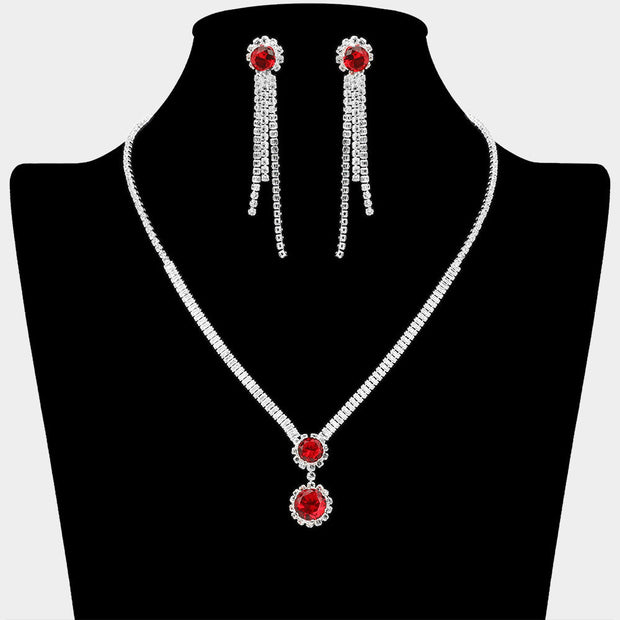 Round CZ Stone Cluster Pointed Rhinestone Paved Necklace