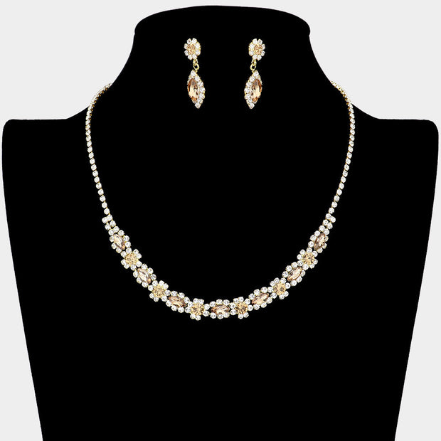 Marquise Round Stone Accented Rhinestone Necklace
