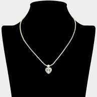 Heart CZ Stone Charm Drop Rhinestone Necklace