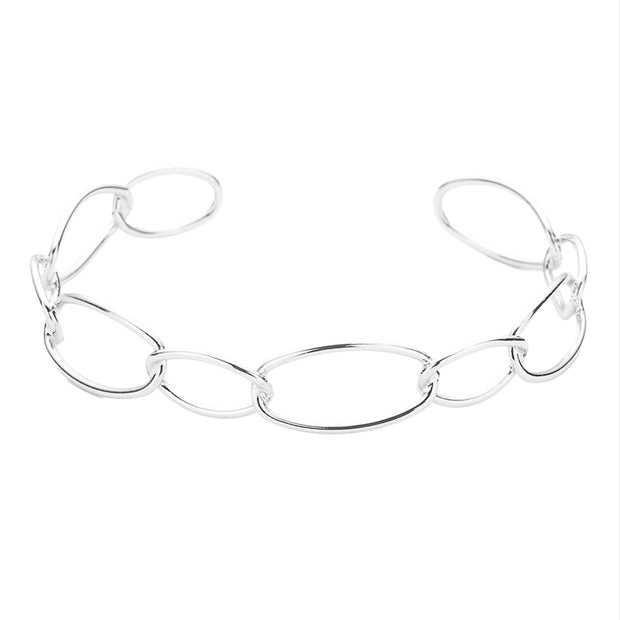 Brass Metal Open Oval Link Cuff Bracelet