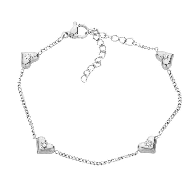 Stone Pointed Heart Pendant Station Bracelet