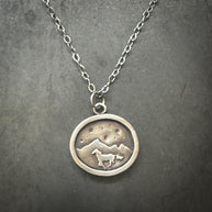 Sterling Silver Horse Necklace | Galloping Horse Mountain Scene Silver Necklace