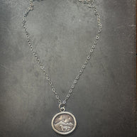 Sterling Silver Horse Necklace | Galloping Horse Mountain Scene Silver Necklace