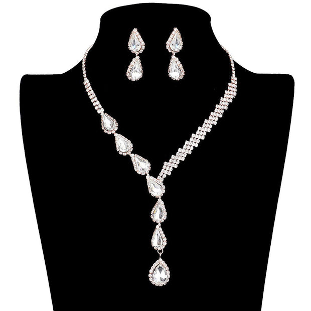 Teardrop Crystal Rhinestone Necklace Earring Set