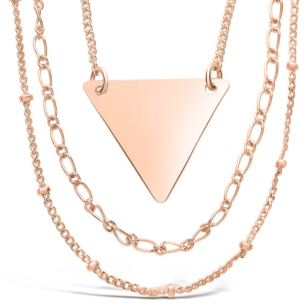 Triple Chain Layered Triangle Necklace