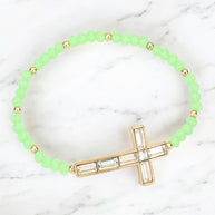 Cross Accented Faceted Beaded Stretch Bracelet