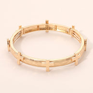 Hammered Brushed Metal Cross Accent Stretch Bracelet