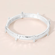Hammered Brushed Metal Cross Accent Stretch Bracelet