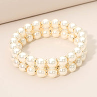 Double Row Pearl Beaded Stretch Bracelet