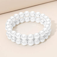 Double Row Pearl Beaded Stretch Bracelet