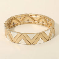 Worn Metal Geometric Triangle Beaded Stretch Bracelet