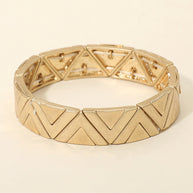 Worn Metal Geometric Triangle Beaded Stretch Bracelet