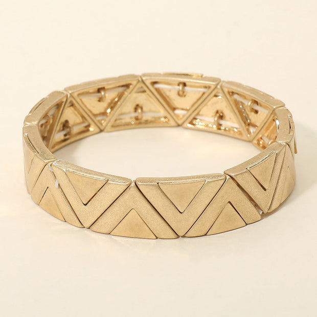 Worn Metal Geometric Triangle Beaded Stretch Bracelet