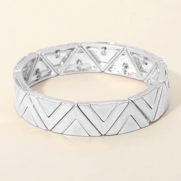 Worn Metal Geometric Triangle Beaded Stretch Bracelet