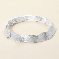 Textured Metal Oval Overlapped Beaded Stretch Bracelet