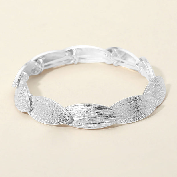 Textured Metal Oval Overlapped Beaded Stretch Bracelet