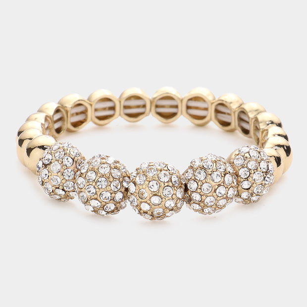 Rhinestone Embellished Metal Dome Stretch Bracelet
