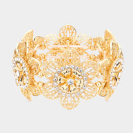 Rhinestone Embellished Cutout Metal Flower Stretch Bracelet