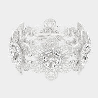 Rhinestone Embellished Cutout Metal Flower Stretch Bracelet