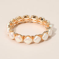 Elegant Square Pearl Beaded Stretch Statement Bracelet