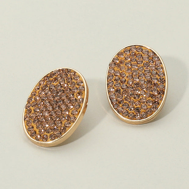 Rhinestone Embellished Oval Stud Earrings