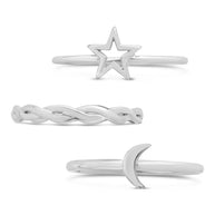 Sterling Silver Celestial Stacking Ring Set of 3