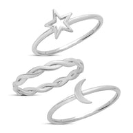 Sterling Silver Celestial Stacking Ring Set of 3
