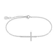 Sterling Silver Sideways CZ Cross Bracelet