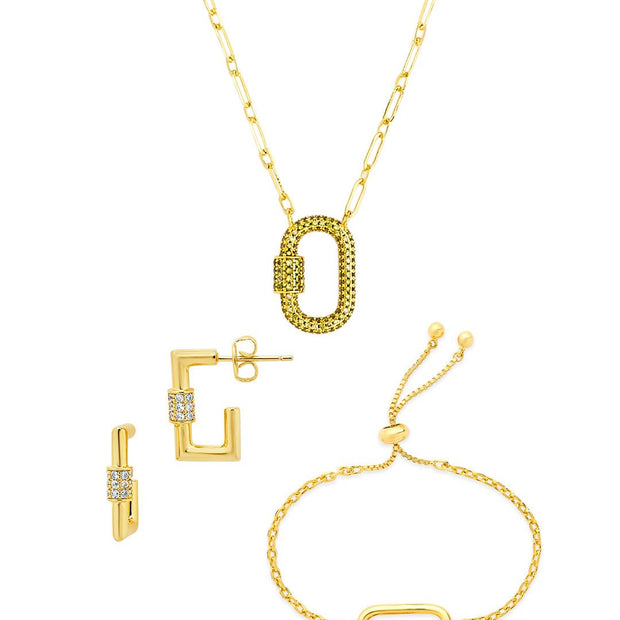 Pave CZ Carabiner Lock Necklace Bundle