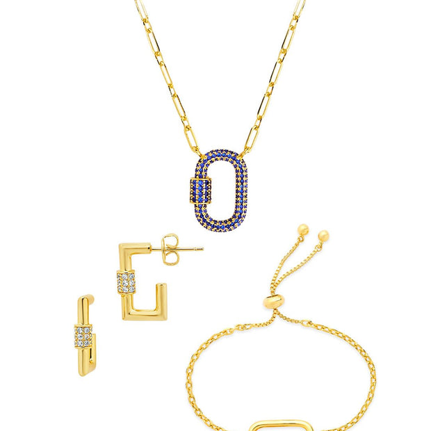 Pave CZ Carabiner Lock Necklace Bundle