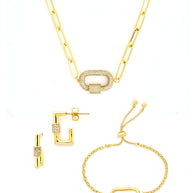 Pave CZ Carabiner Linked Lock Necklace Bundle