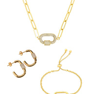 Pave CZ Carabiner Linked Lock Necklace Bundle