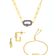 Pave CZ Carabiner Linked Lock Necklace Bundle